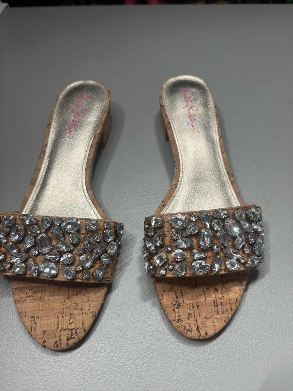 Lilly Pulitzer Silver Crystal Cork Slide Mules